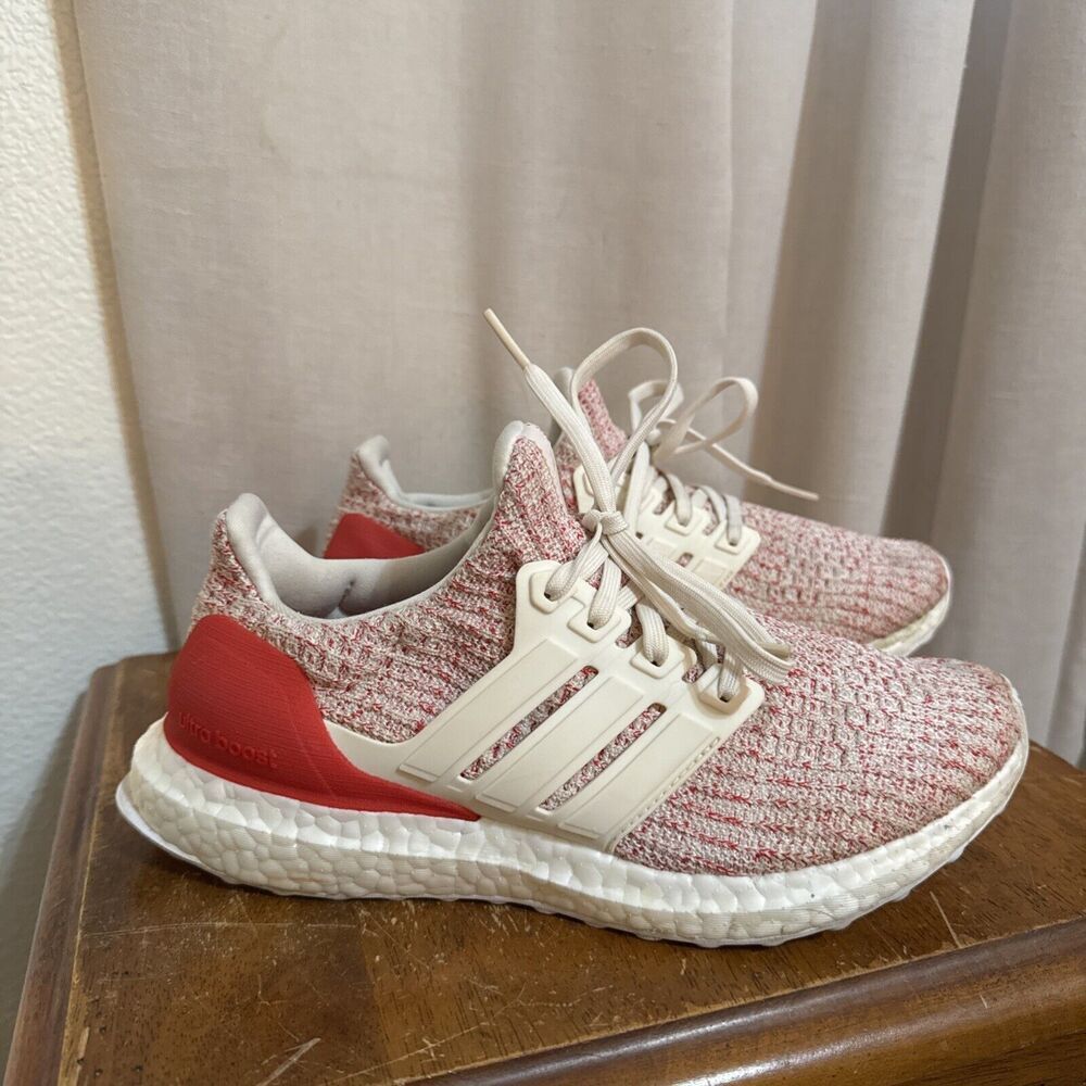 EUC adidas Ultra Boost 4.0 Chalk White Active Red Womans 6 DB3209‎ Shoes Running